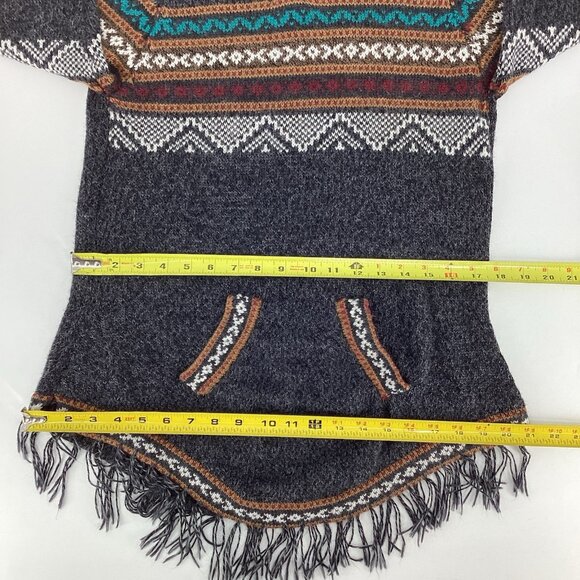 Ecologic Arts Women's Alpaca Aztec Fringe Hooded Sweater Southwestern Gray Sz M - Picture 7 of 8